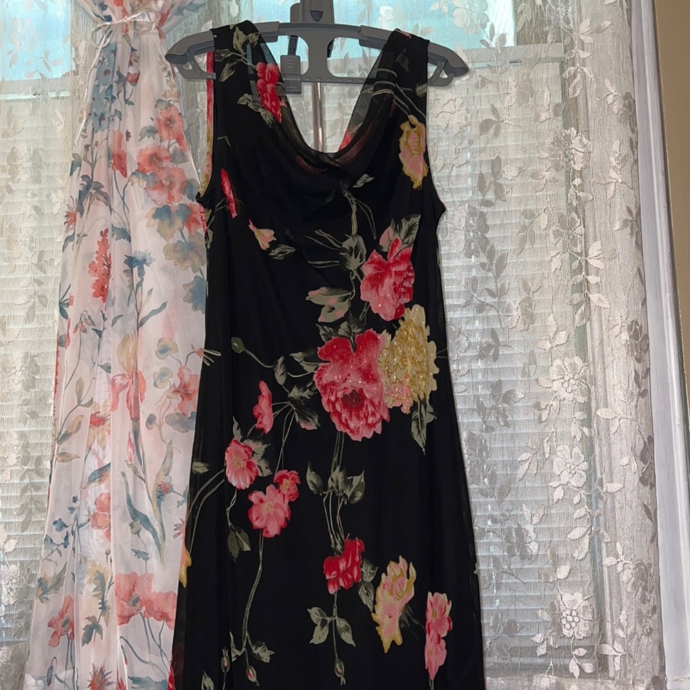 Vintage Floral Black Dress